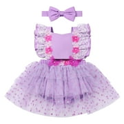 IDOPIP Baby Girl 21st Birthday Outfit Stars Floral Tulle Boho Romper Dress with Headband Cake Smash